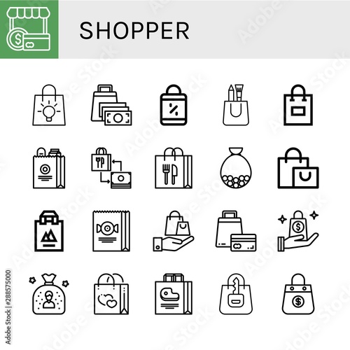 Set of shopper icons such as Shopper, Bag, Shopping bag , shopper