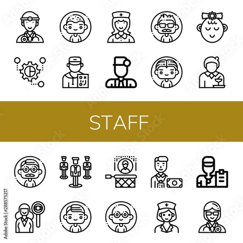 Set of staff icons such as Doctor, Grouping, Man, Coach, Nurse, Girl, Waitress, Headhunting, Group, Banker , staff