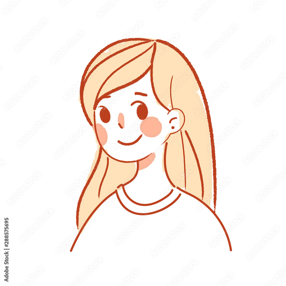 Young pretty blond woman, cute faces. Cartoon beautiful girl. Avatar woman. Vector outline illustration Young pretty blond woman, cute faces. Cartoon beautiful girl. Avatar woman. Vector outline illustration