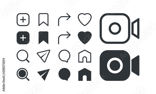 Social media icon set, elements, buttons web, app, ui. Vector illustration