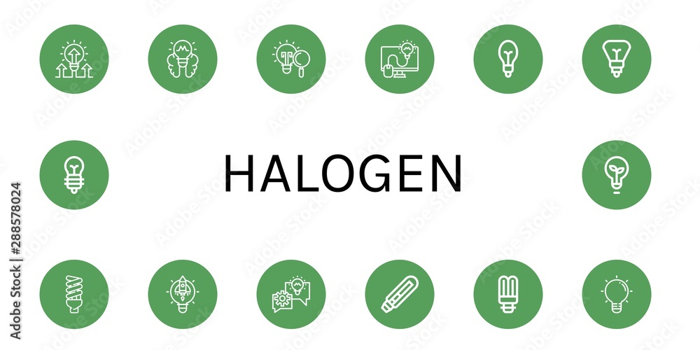 Set of halogen icons such as Lightbulb, Light bulb , halogen - obrazy, fototapety, plakaty 