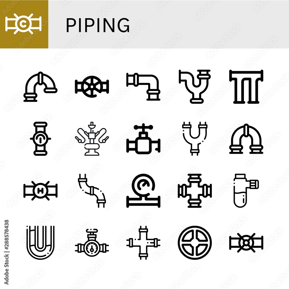 Set of piping icons such as Pipe, Valve, Water pipe, Pipes, Water meter , piping