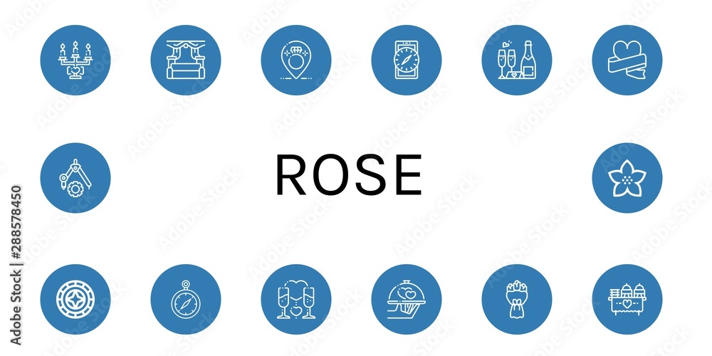 Set of rose icons such as Wedding, Compass, Windrose, Romantic, Bouquet, Flower , rose Set of rose icons such as Wedding, Compass, Windrose, Romantic, Bouquet, Flower , rose