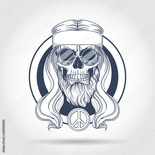 Hippie skull with hair