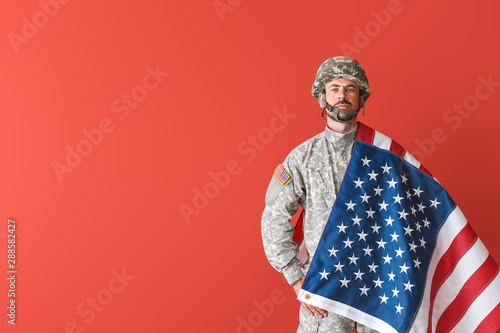Soldier with national flag ...