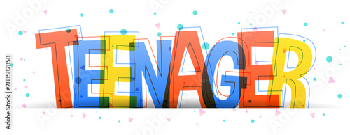 Teenager colorful vector word on a white background. Typography banner card.
