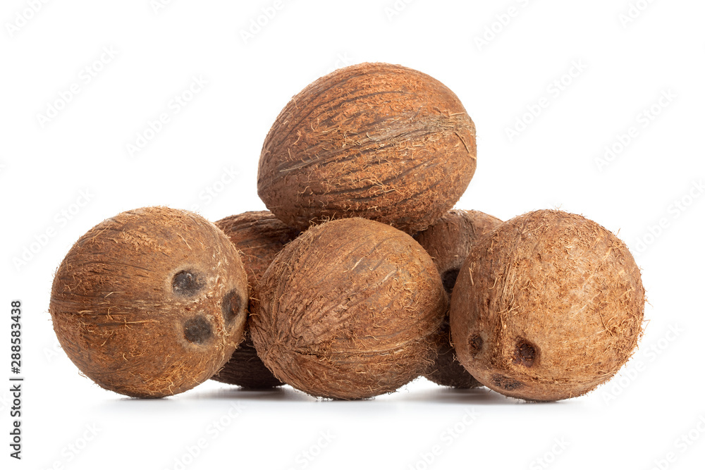 heap of whole coconuts isolated on white background heap of whole coconuts isolated on white background
