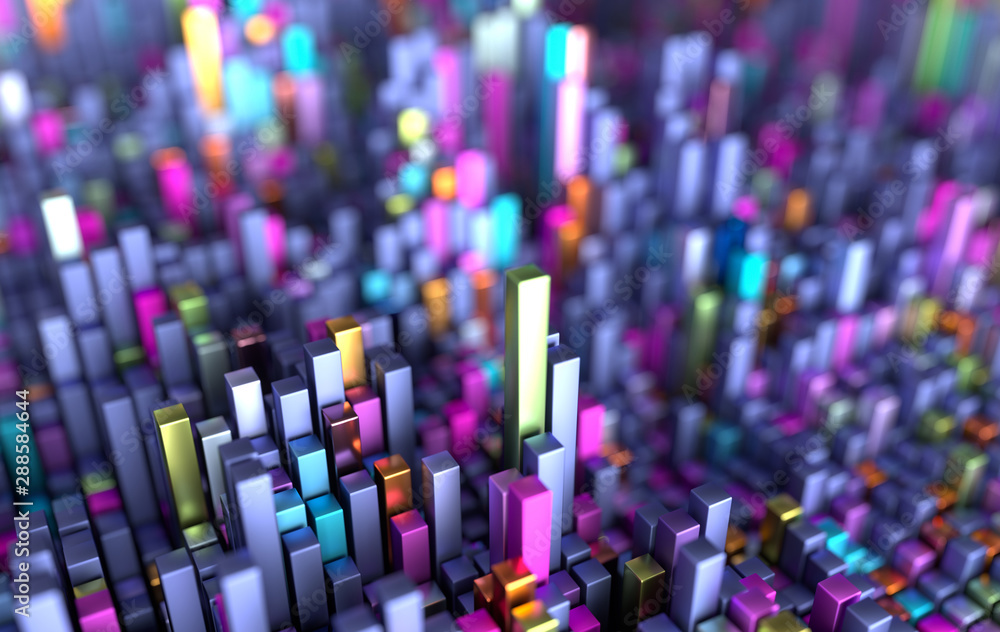 Obraz premium Cubes pattern futuristic background. Science fiction background of geometric shapes with depth of field. Surface grid 3d render illustration