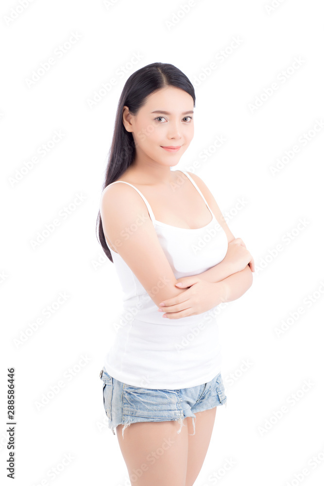Portrait of beautiful asian woman makeup of cosmetic, girl smile attractive, face of beauty perfect with wellness isolated on white background with skin healthcare concept. Portrait of beautiful asian woman makeup of cosmetic, girl smile attractive, face of beauty perfect with wellness isolated on white background with skin healthcare concept.