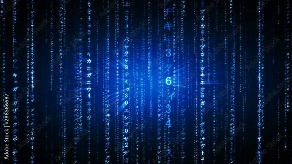 The Matrix style binary code. The camera moves through falling numbers and Japanese characters. Available in multiple color options. Blue version. Seamless loop. 4K The Matrix style binary code. The camera moves through falling numbers and Japanese characters. Available in multiple color options. Blue version. Seamless loop. 4K