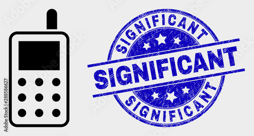 Vector radio transmitter icon and Significant stamp. Red rounded distress seal stamp with Significant caption. Vector combination in flat style. Black isolated radio transmitter icon.
