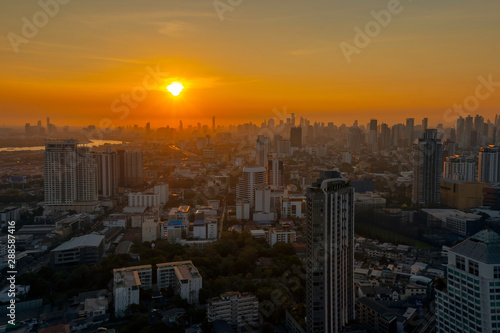 High Rise Buildings at Downtown in Bangkok Thailand in the evening.