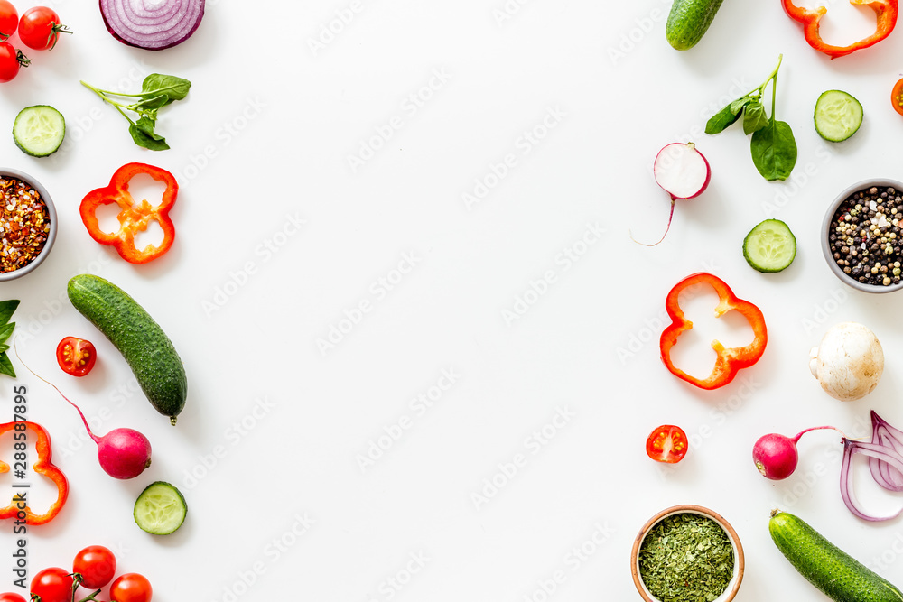 Variety Of Chopped Vegetables On White Background Stock Photo