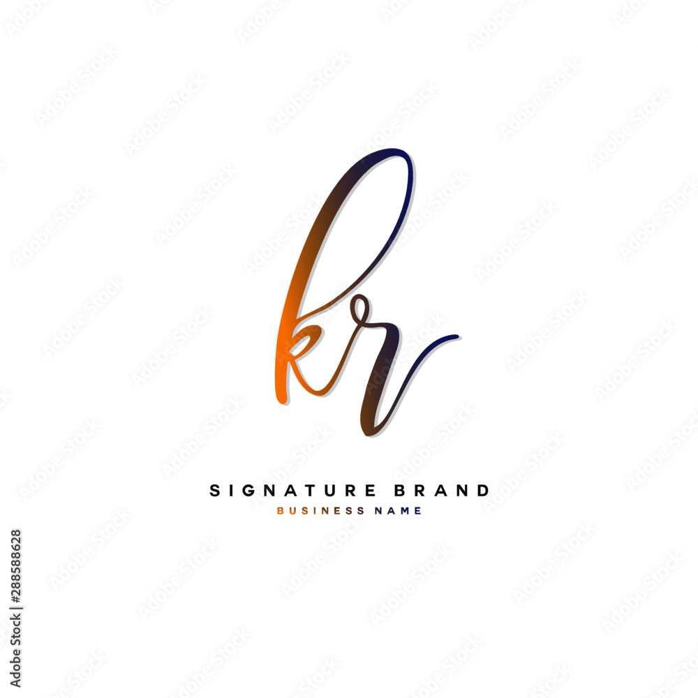 K R KR Initial letter handwriting and  signature logo concept design.