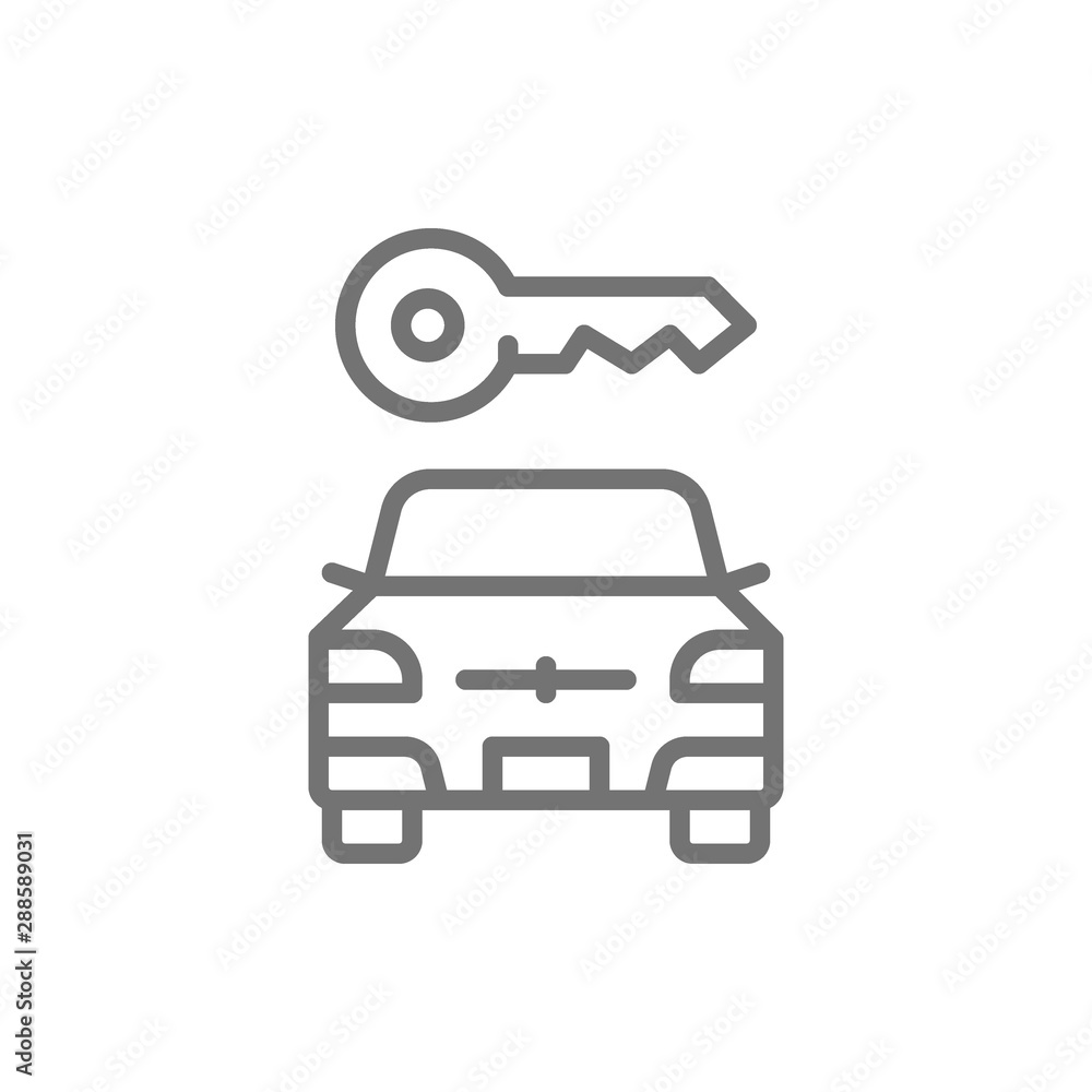 Vector car key, automobile blocked line icon.