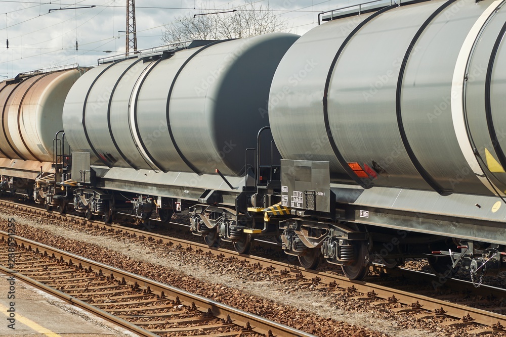 Naklejka premium Freight train silo wagon detail