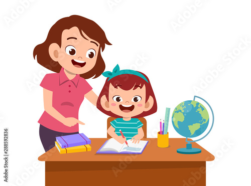 parent help teach kid illustration