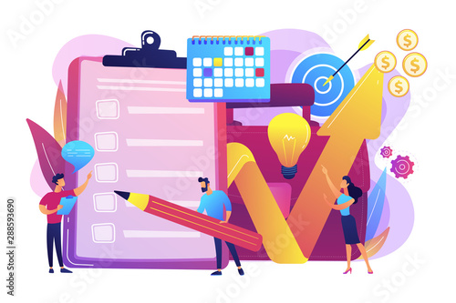 Profit growth strategy idea. Business development solution. Project planning, project plan creation, project schedule management concept. Bright vibrant violet vector isolated illustration