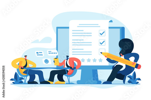 Employment service, recruitment agency. Candidate sourcing, HR interview. Employee evaluation, assessment form and report, performance review concept. Vector isolated concept creative illustration