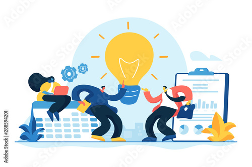 Businessmen brainstorming, searching solution. Business strategy. Vision statement, business mission, company mission, business planning concept. Vector isolated concept creative illustration