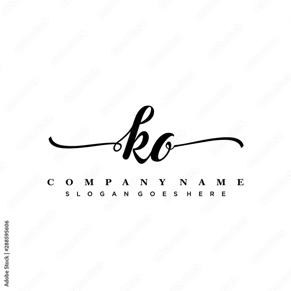 letter KO handwritting logo, handwritten font for business - obrazy, fototapety, plakaty 