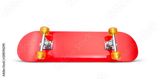 Red skateboard deck, isolated on white background. File contains a path to isolation photo