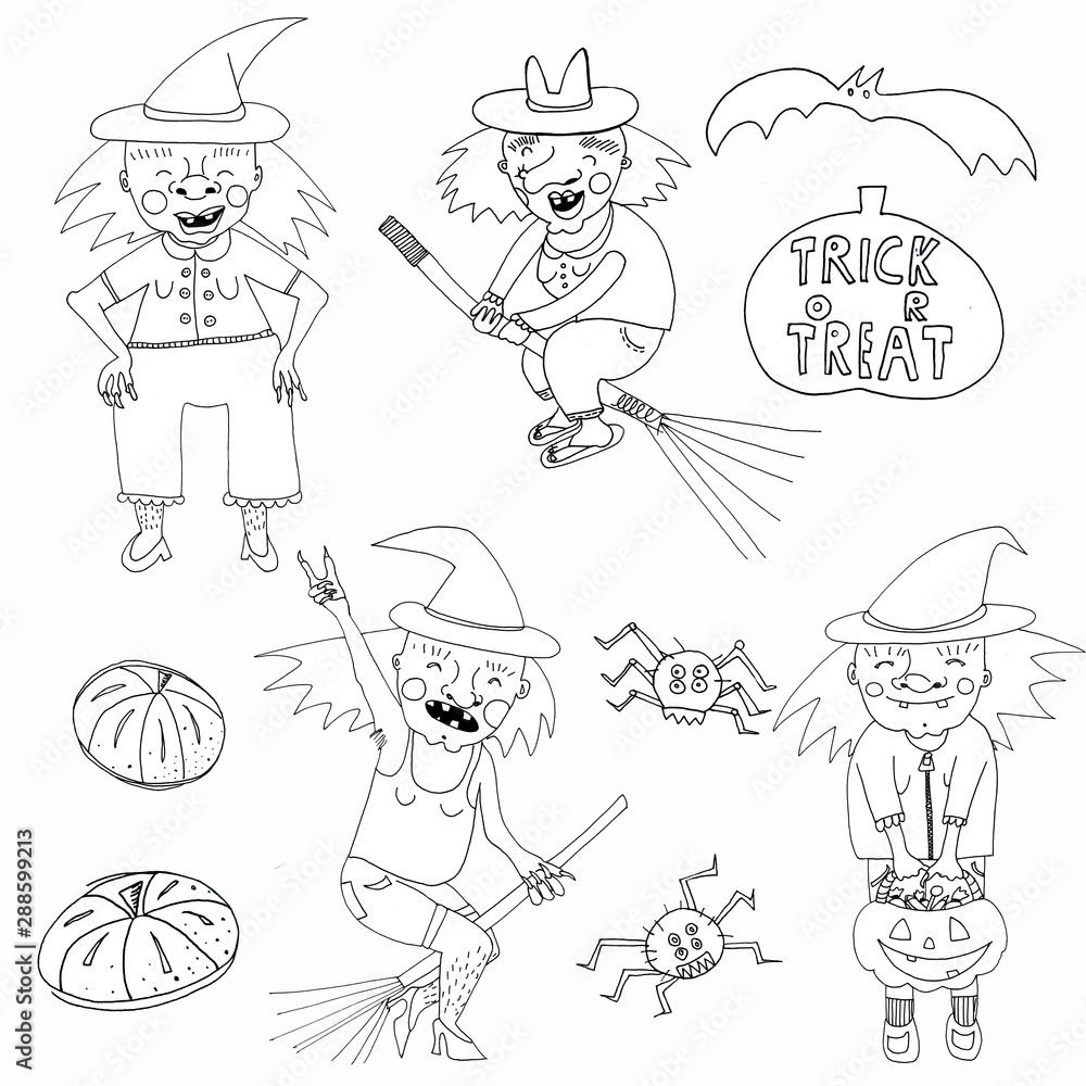 Fototapeta premium halloween, cute witch set for your design
