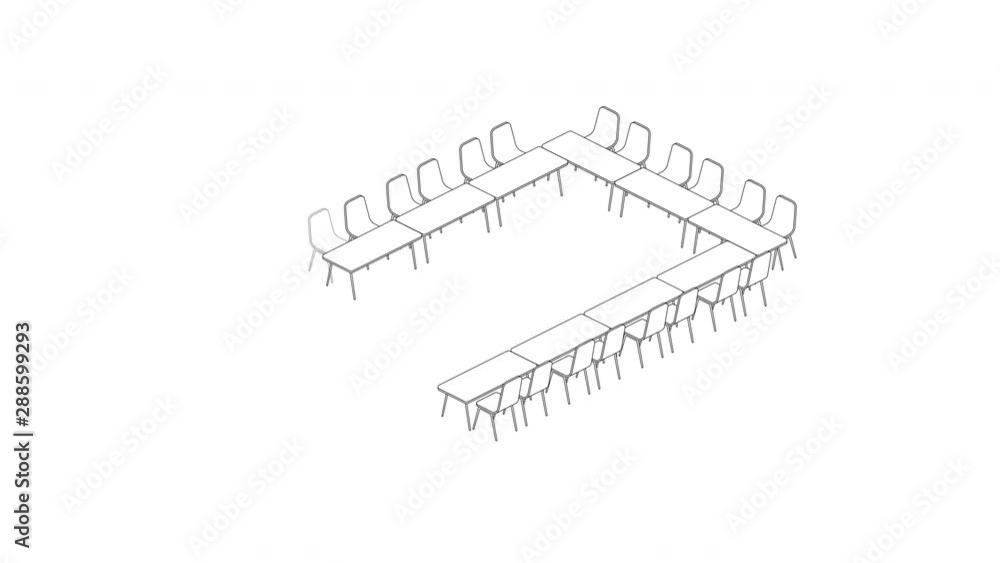 Meeting room setup layout configuration Hollow Square style, 3D virtual