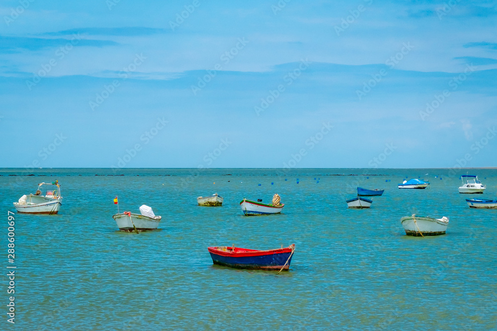 Group of Boats Sailing in the Blue Sea