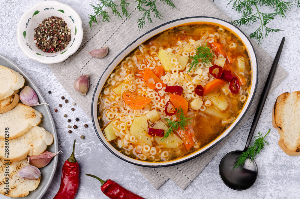 Thick vegetable soup with pasta Thick vegetable soup with pasta