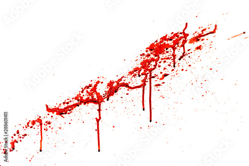 Blood dripping down on white background.