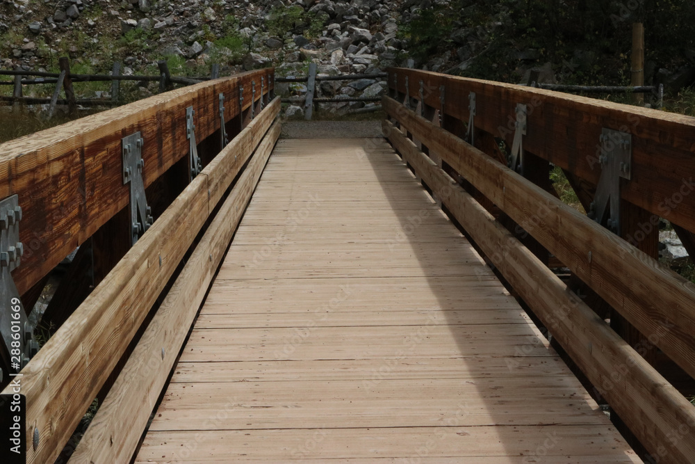 wooden bridge, view down center wooden bridge, view down center