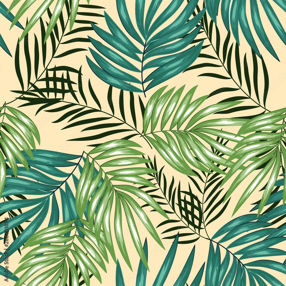 Seamless pattern with palm leaf tropical nature