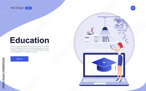 Modern flat design concept of education for website banner and landing page template.Online education, training and courses, learning. Vector illustration.