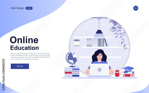 Modern flat design concept of education for website banner and landing page template.Online education, training and courses, learning. Vector illustration.