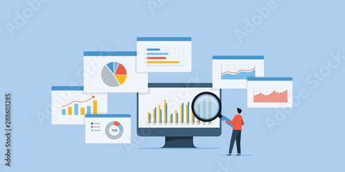 business people analytics and monitoring investment and finance report graph on monitor concept