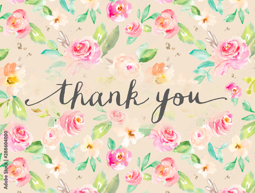 Thank You Card Background. Cute Floral Thank you Note Stock Photo
