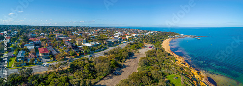 Aerial panorama of Beach Road and Black Rock suburb in Melbourne, Australia