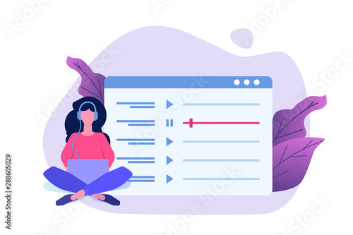 Internet online radio streaming, music applications,  playlist online podcast concept. Vector illustration.