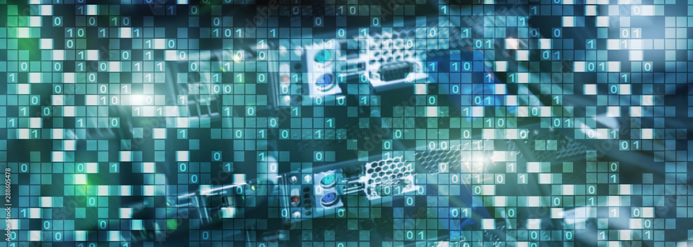 Binary code on datacenter background. Cyber space concept. UniqueTechnology Wallpaper. Binary code on datacenter background. Cyber space concept. UniqueTechnology Wallpaper.