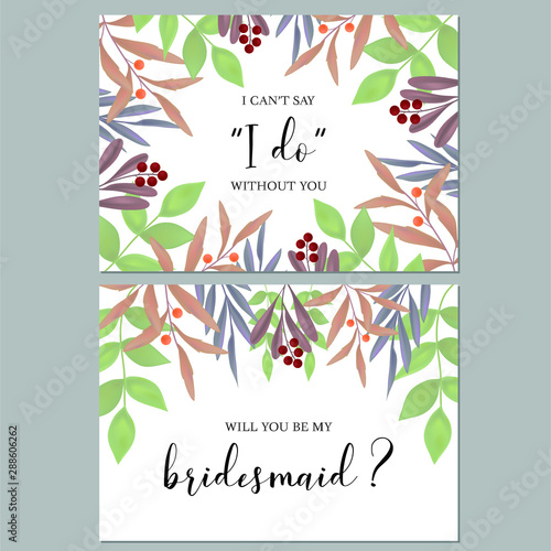 Bridesmaid greeting card with greenery leaf bouquet