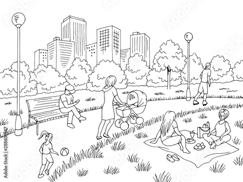 Park graphic black white city landscape sketch illustration vector