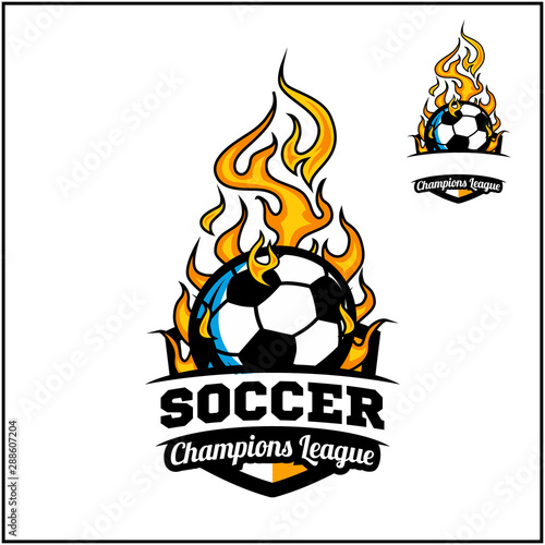 Soccer ball flame badge vector