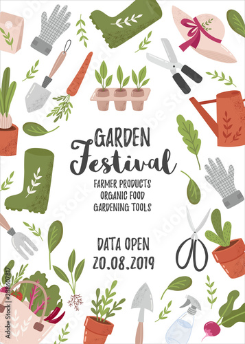 Creative vertical flyer or poster template with gardening