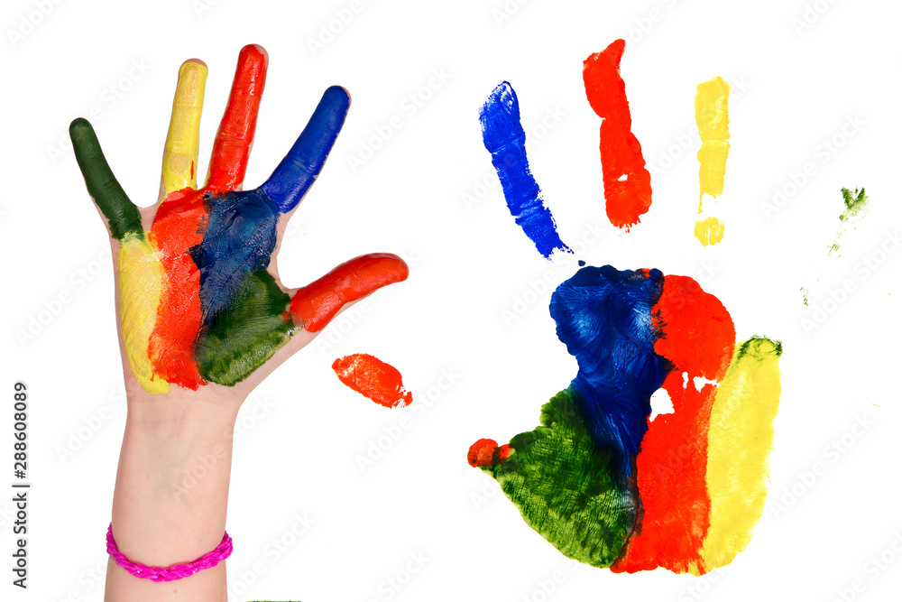 Children's smiling colorful hands raised up. The concept of classroom or back to school Children's smiling colorful hands raised up. The concept of classroom or back to school