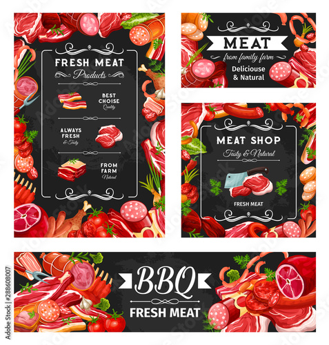 Barbeque meat and butchery shop food in frames
