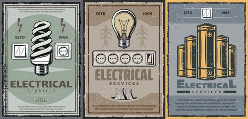 Electric batteries and light bulbs, retro style