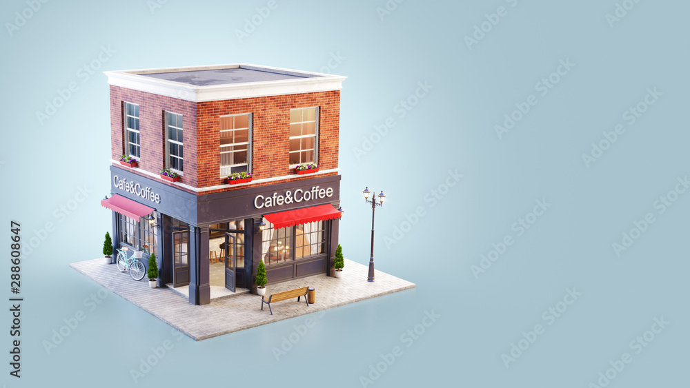 Unusual 3d illustration of a cozy cafe Unusual 3d illustration of a cozy cafe