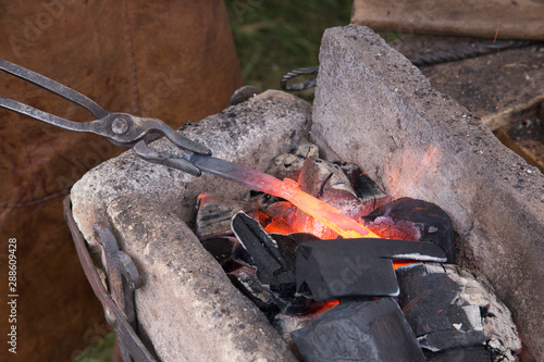 Tools and devices for hand-forged metal in field conditions. Old craft, vintage tools.