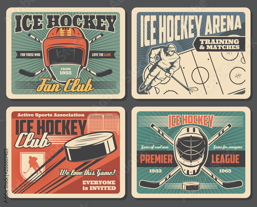 Arena rink, ice hockey gear and players, vector